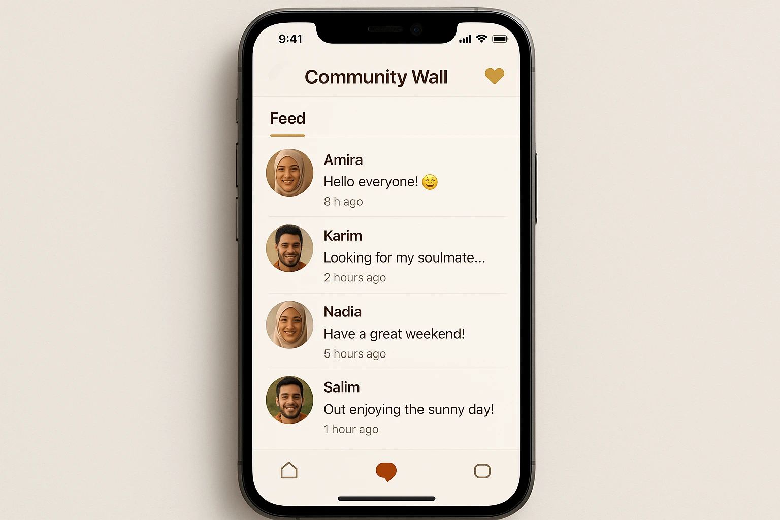 Mur communautaire et profils d'Amour Maghreb sur mobile