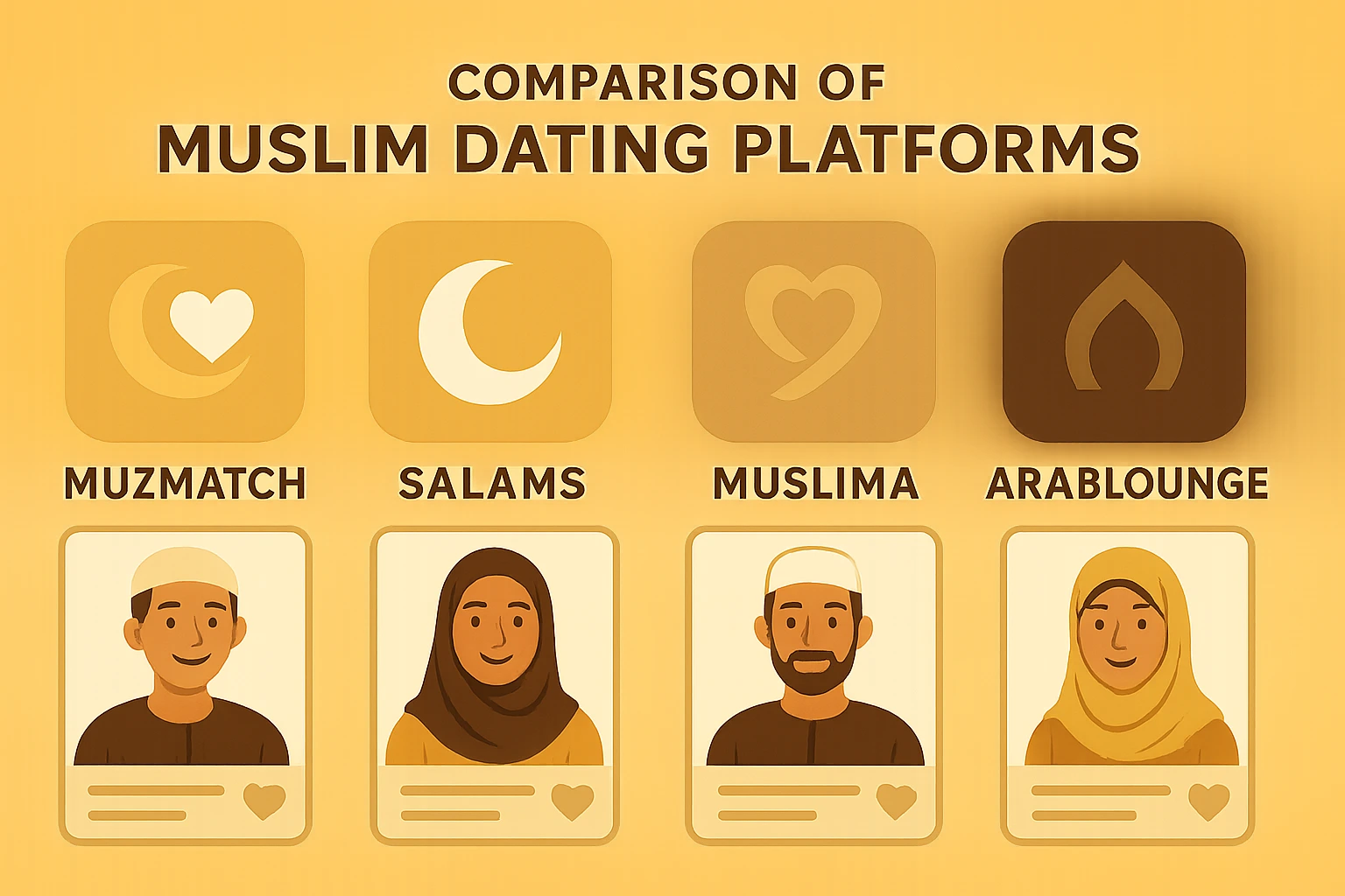 Comparatif visuel des plateformes musulmanes présentées sur Meetine.net