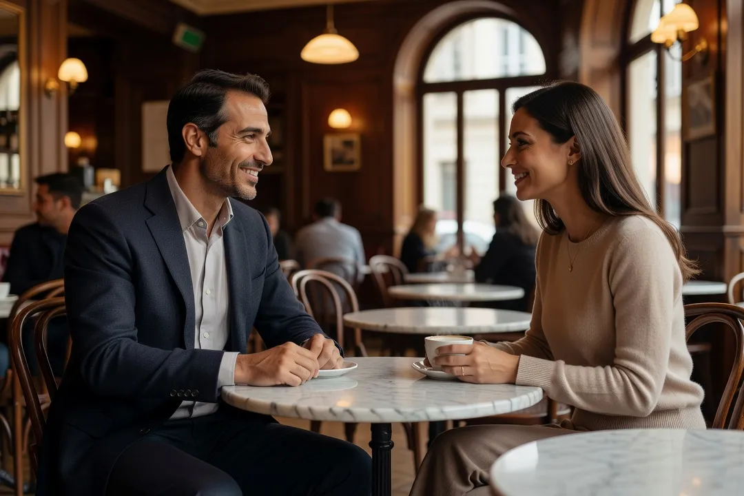 Premier rendez-vous dans un café entre deux célibataires d'origine maghrébine