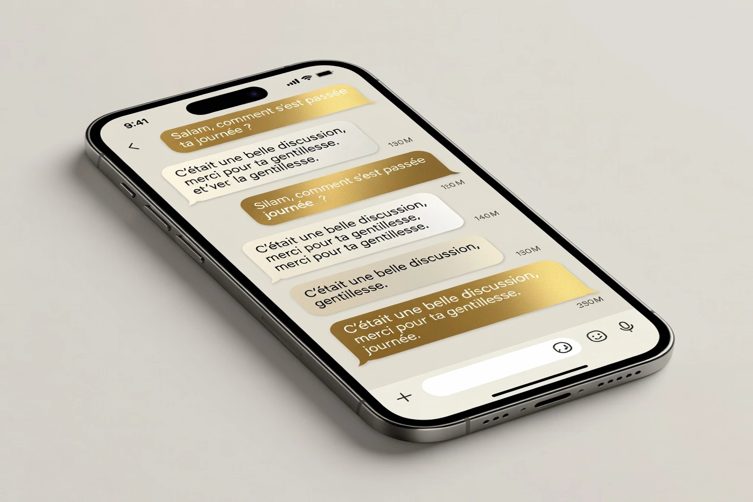 Smartphone affichant l'interface de chat Inchallah.com avec une conversation respectueuse et chaleureuse