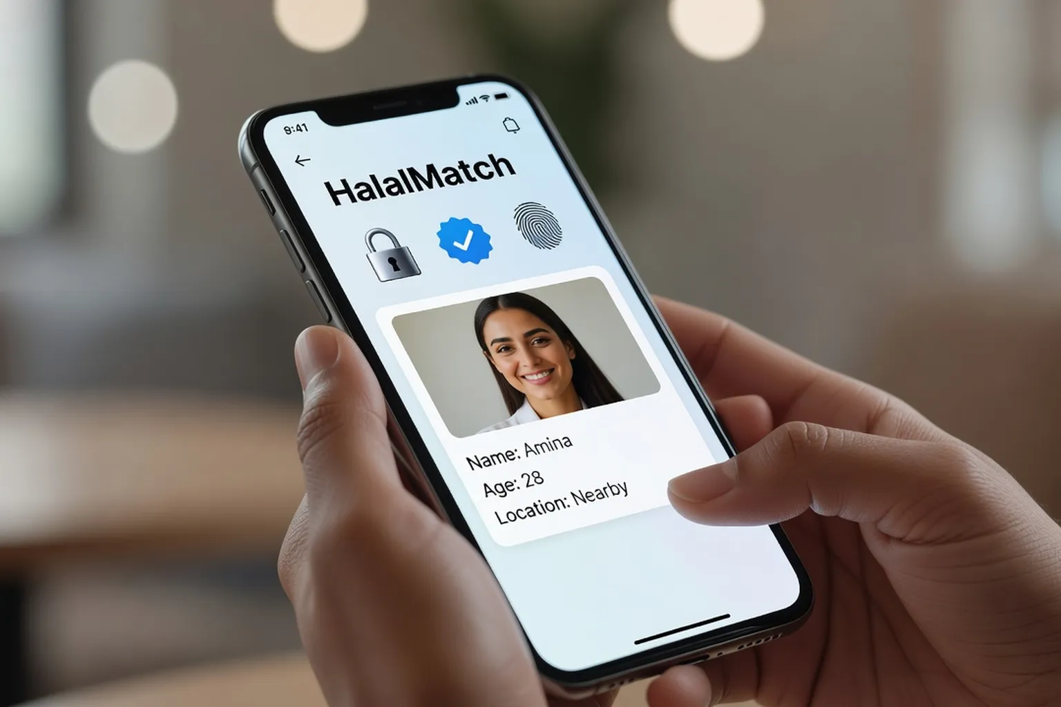 Utilisatrice consultant une application de rencontre halal sur son téléphone