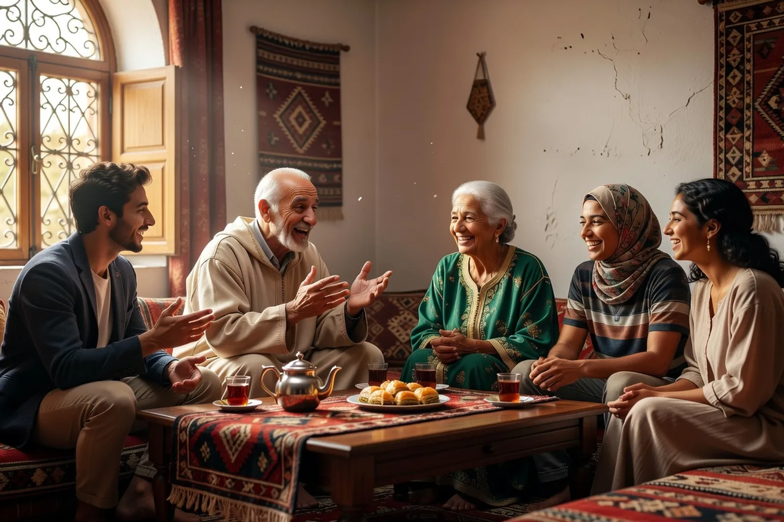 Famille maghrébine en discussion générationnelle autour des usages numériques