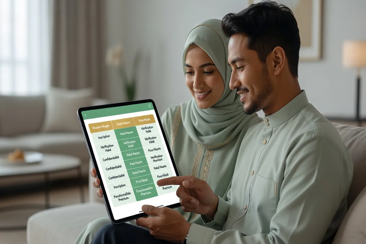 Femme utilisant une app de rencontre halal sur son smartphone dans un café