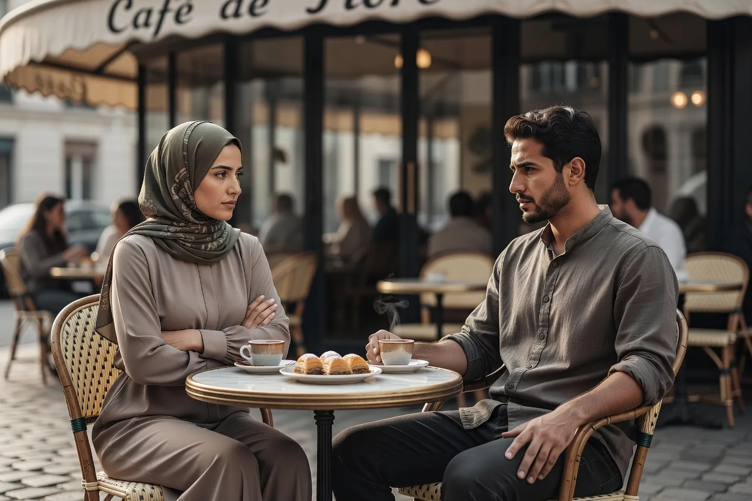 Famille musulmane française autour d'un thé, présentation matrimoniale et chaperonage discret