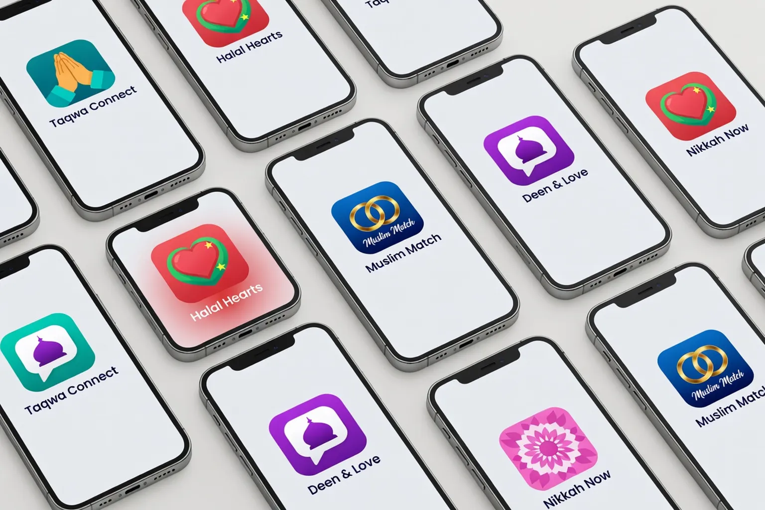 Smartphones affichant differentes applications de rencontre musulmane