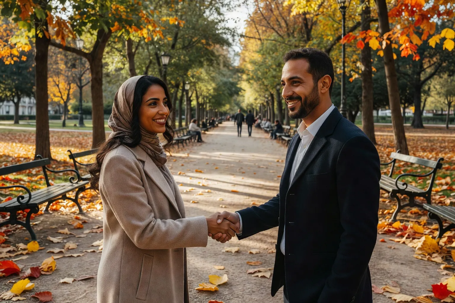 Couple maghrebin se rencontrant pour la premiere fois dans un parc