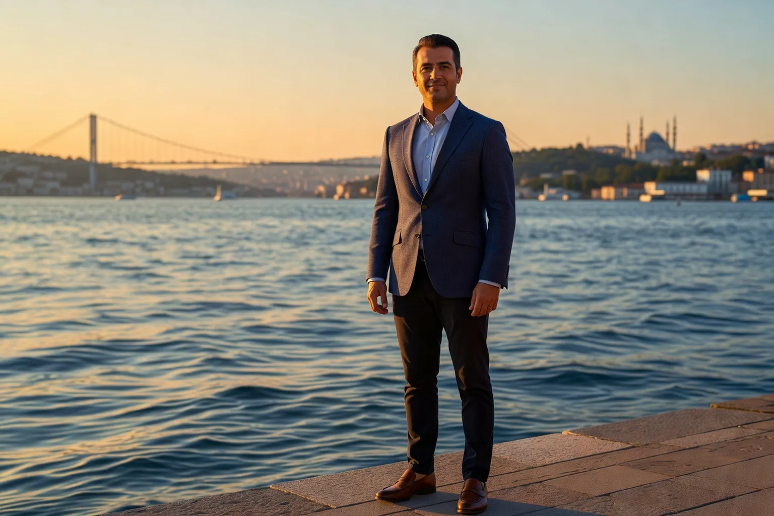 Homme moyen-oriental professionnel devant le Bosphore a Istanbul