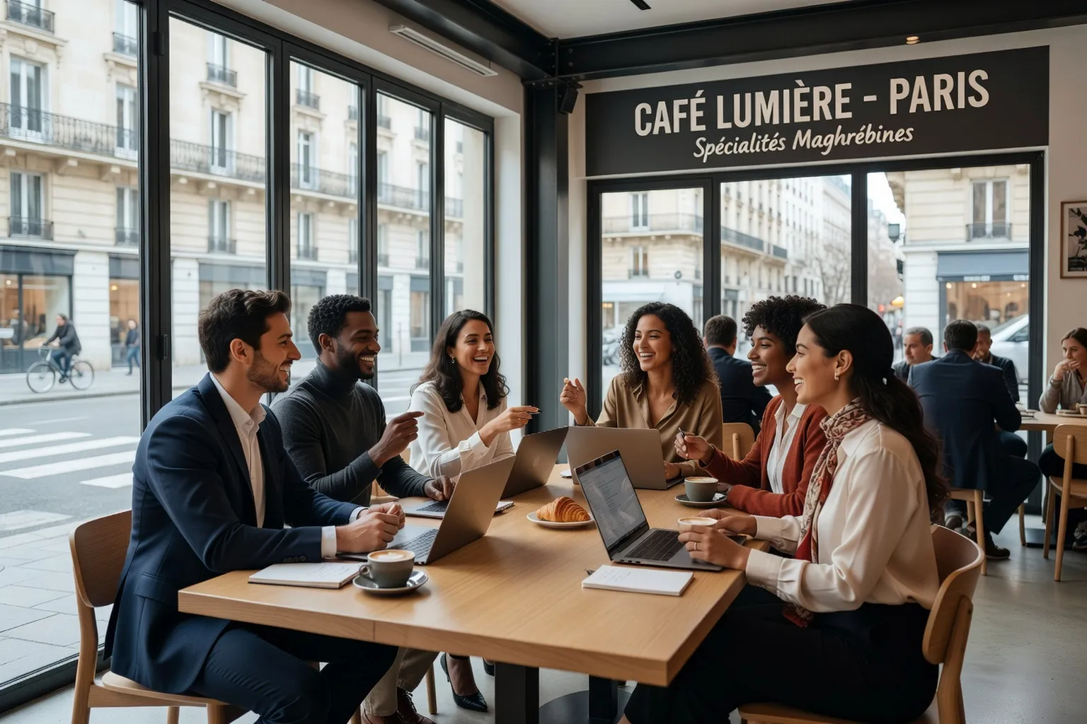 Jeunes professionnels franco-maghrebins dans un cafe de Paris
