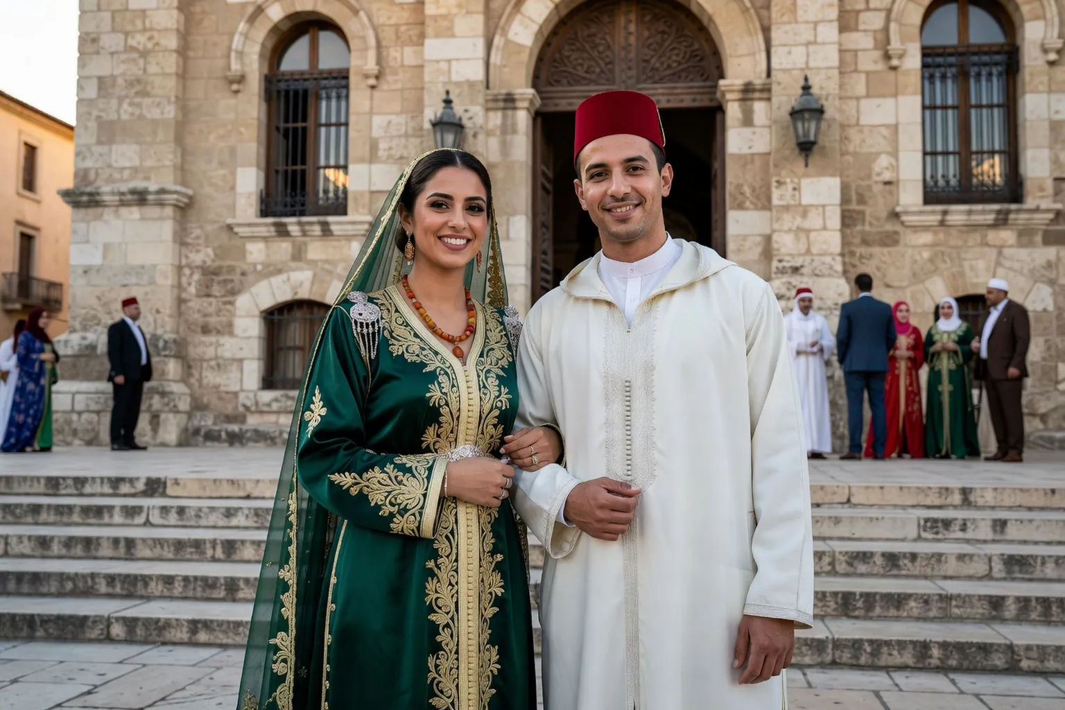 Couple maghrebin en tenue de mariage a la mairie