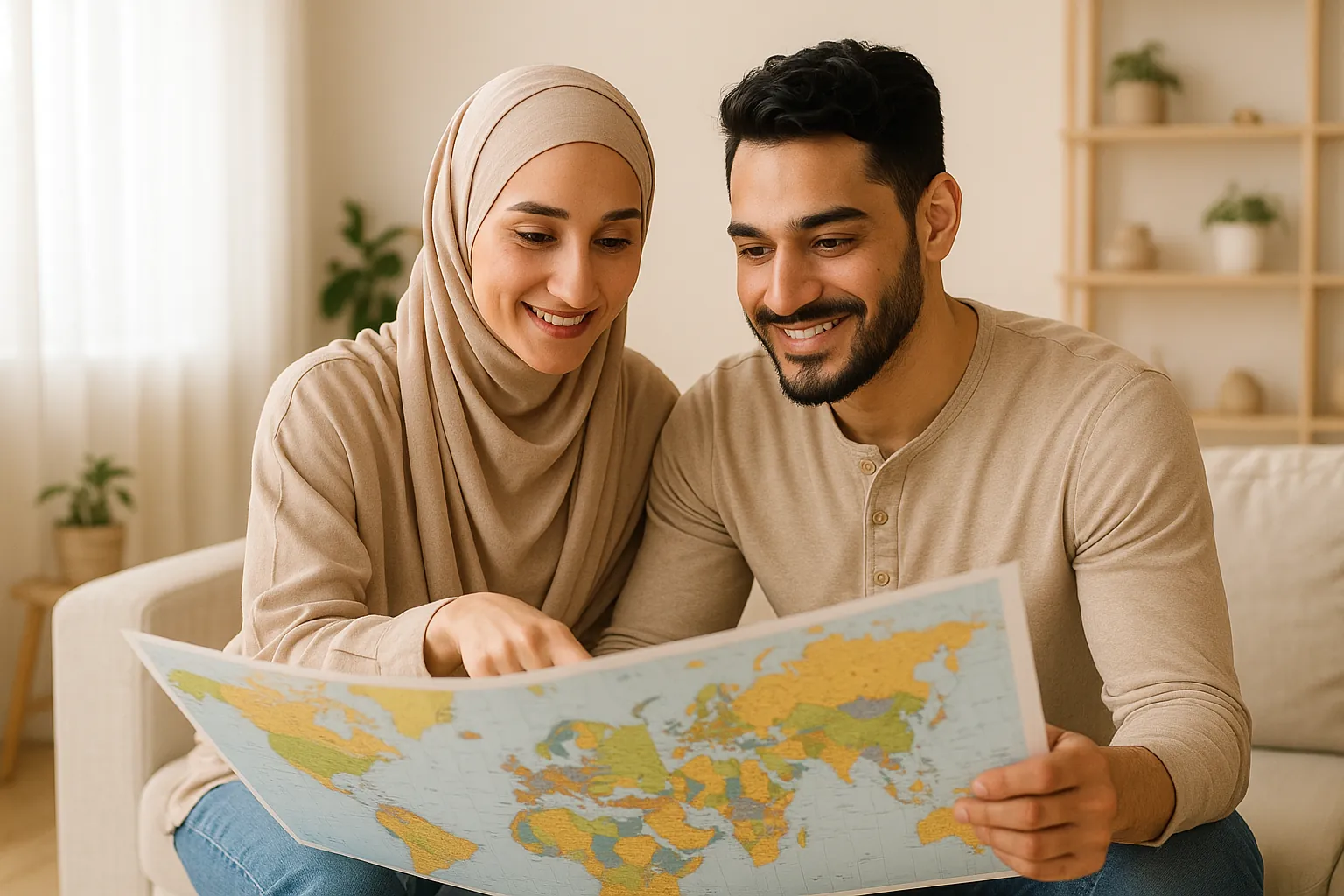 Couple musulman binational discutant du choix du pays de vie après le mariage