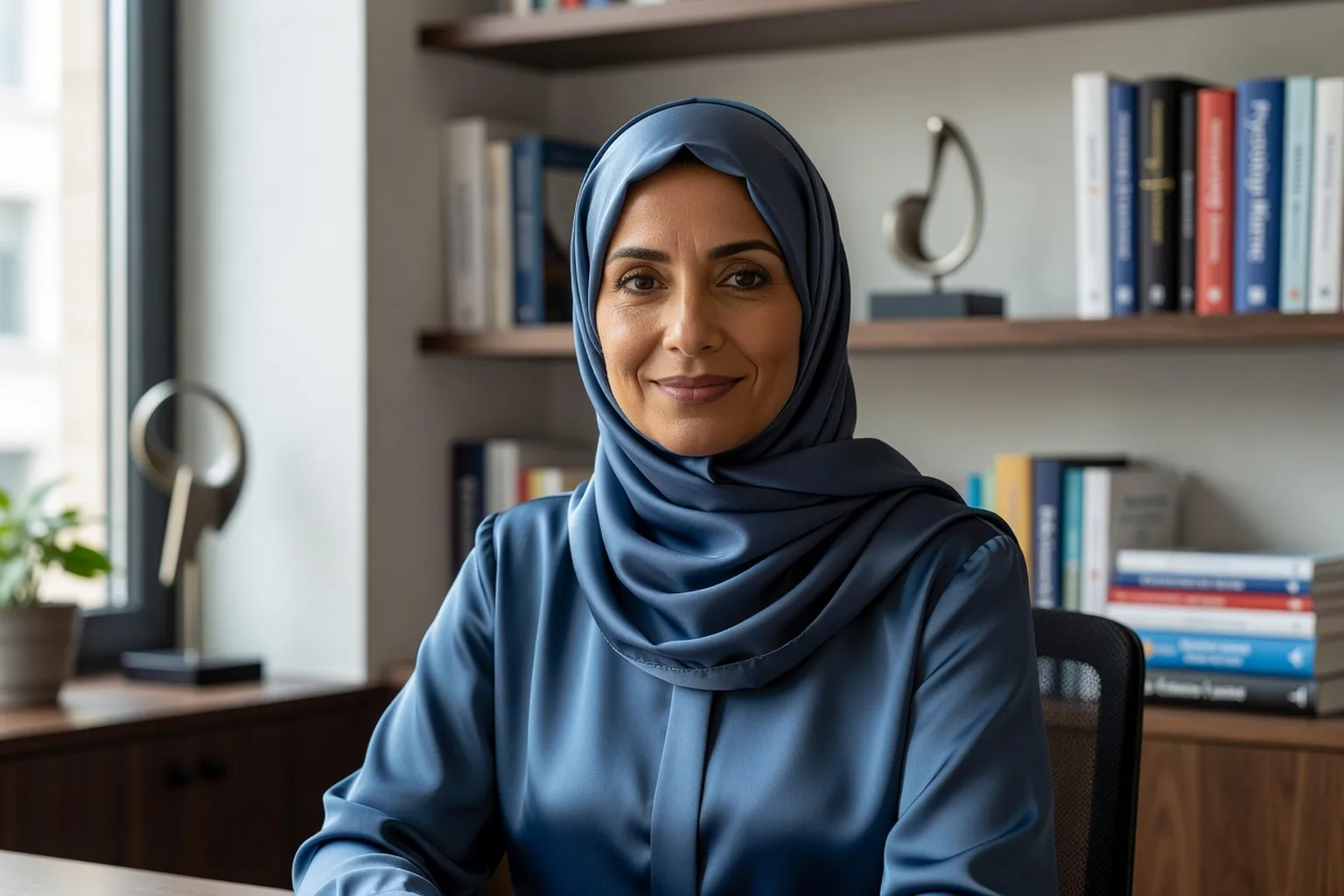 Conseillère conjugale recevant un couple musulman en consultation